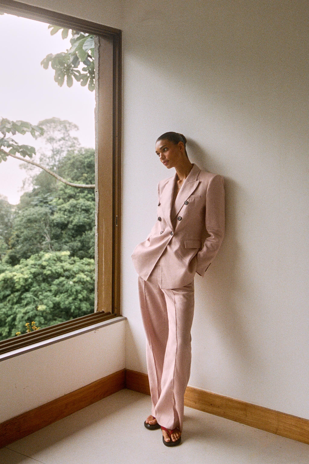 PANTAL?N RECTO 100% LINO SET / rosa claro