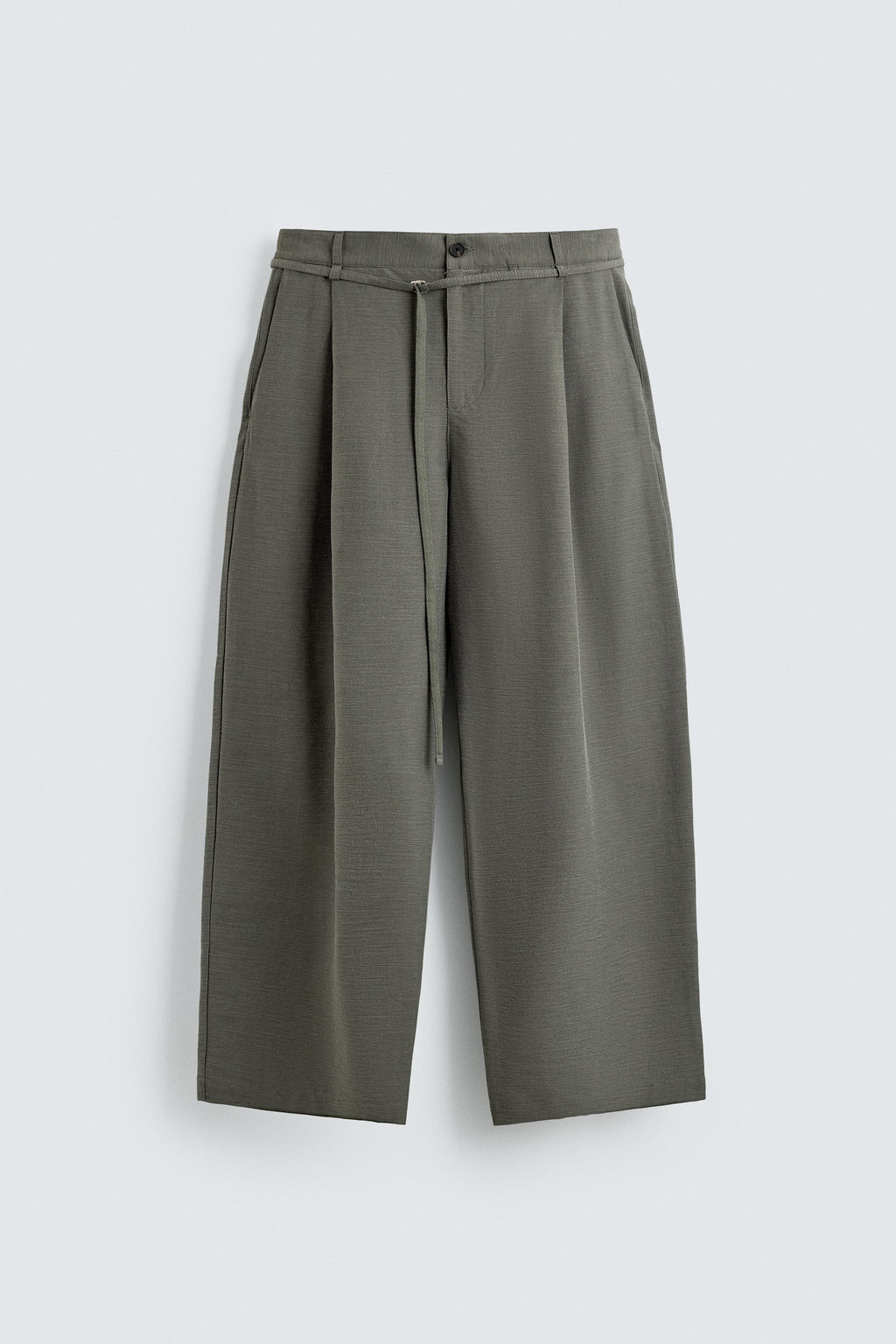 PANTAL?N BALLOON FIT PLIEGUES CINTUR?N / Verde gris - Zara фото 6