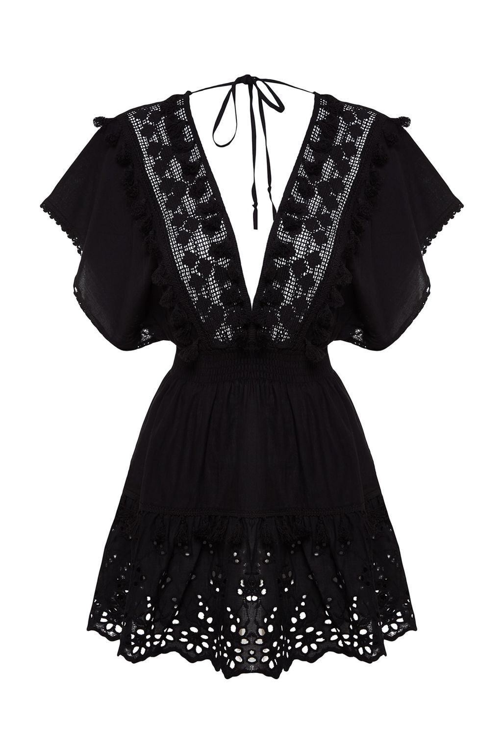 TRENDYOLMILLA Siyah Dokuma %100 Pamuk Brode Detayl? Mini Plaj Elbisesi TBESS21EL1248 фото 16