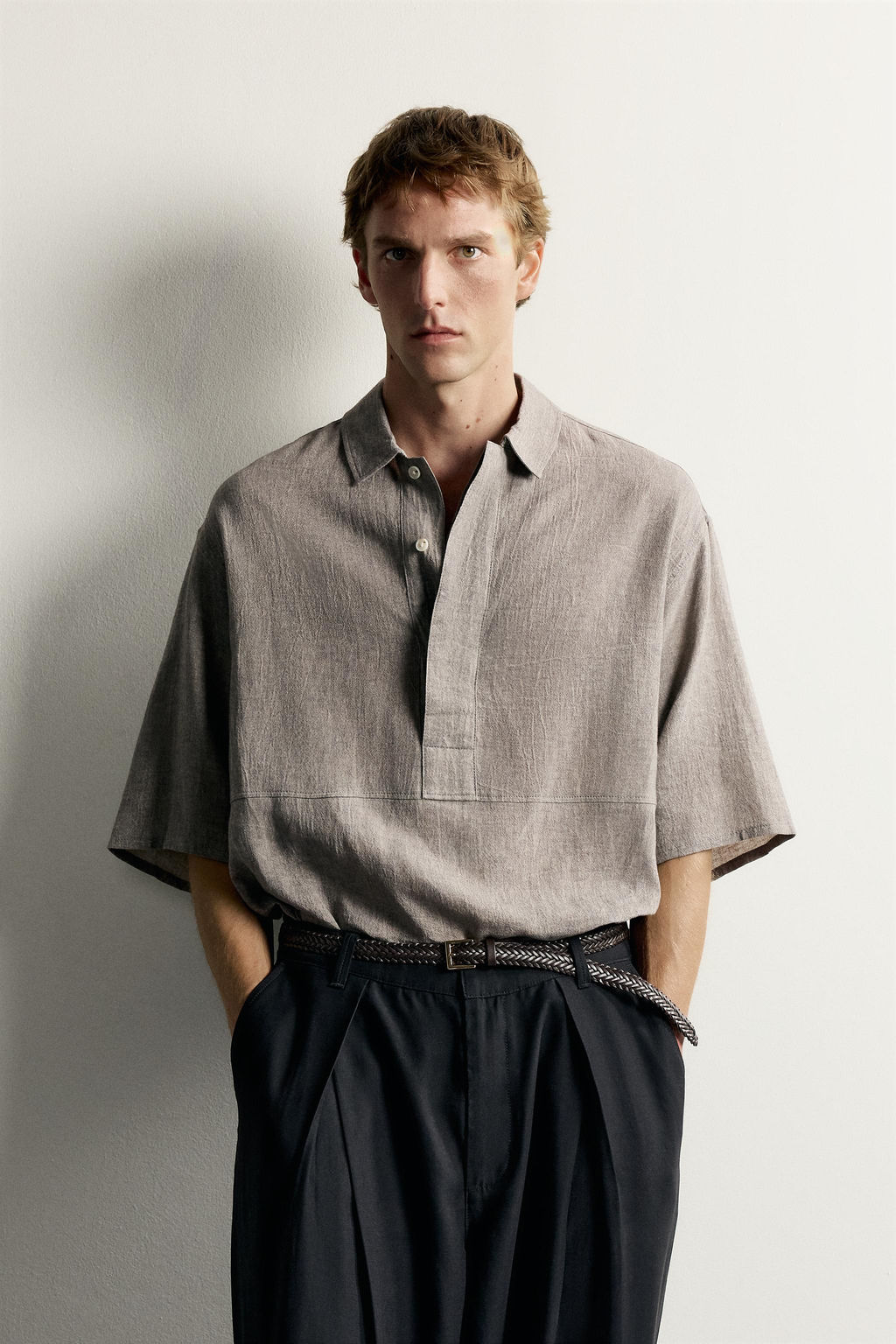 CAMISA POLO RELAXED FIT LINO - ALGOD?N / Gris vigor? - Zara фото 2