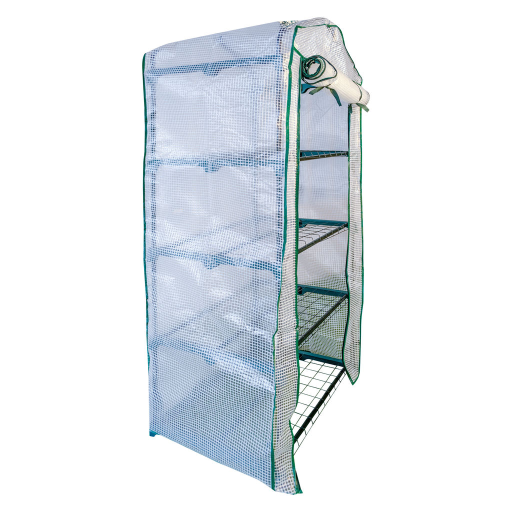 UGH-R20 H160 GREEN/WHITE Парник-стеллаж для рассады, 4 полки, 70x50x160см. Металлическая труба в ПВХ, цвет зеленый. Тент из армированного полиэтилена 135г/м2, цвет сетки белый. TM ФитоЛето - Volpe фото 3