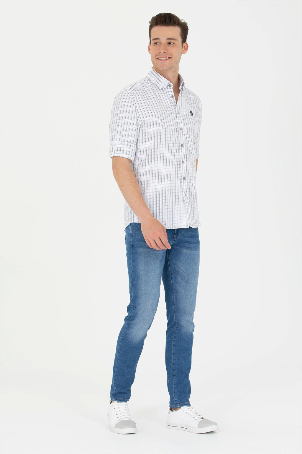 U. S. Polo Assn Мужская темно-синяя белая рубашка в клетку - U.s. polo assn фото 11