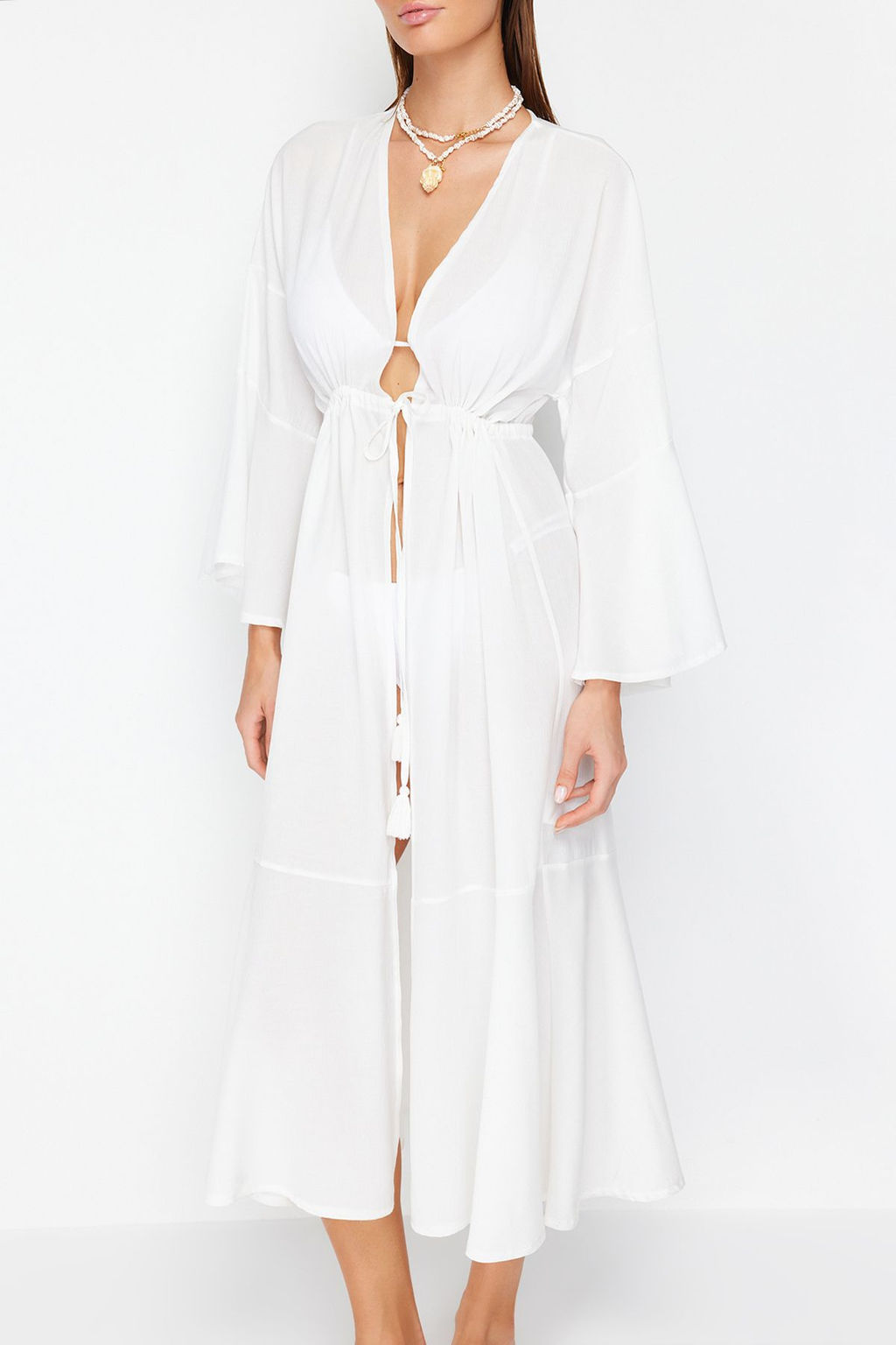 Yag Yesil Maxi Dokuma Buzgulu Plaj Kimono&Kaftan TBESS23KM00105 - Trendyolmilla фото 13