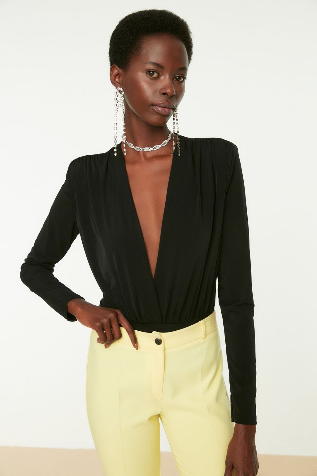 Siyah Kruvaze Yaka Orme Body TPRAW22BD0161