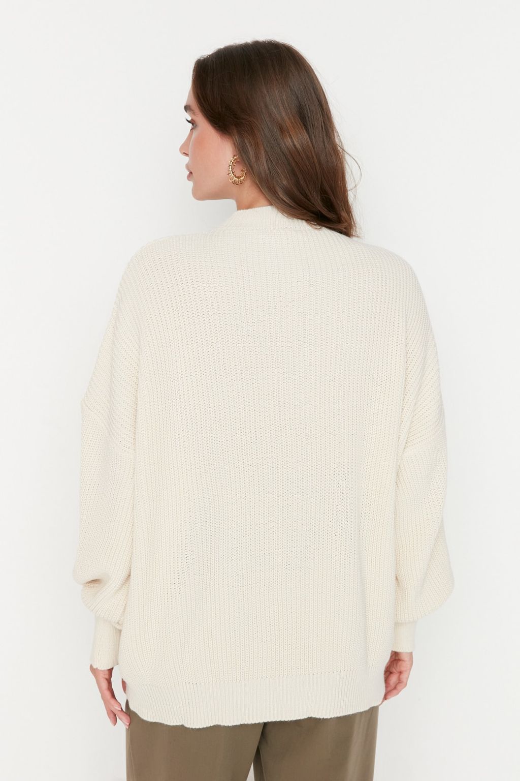 Ekru Genis Kal?p Basic Triko Kazak TWOAW23KZ01448