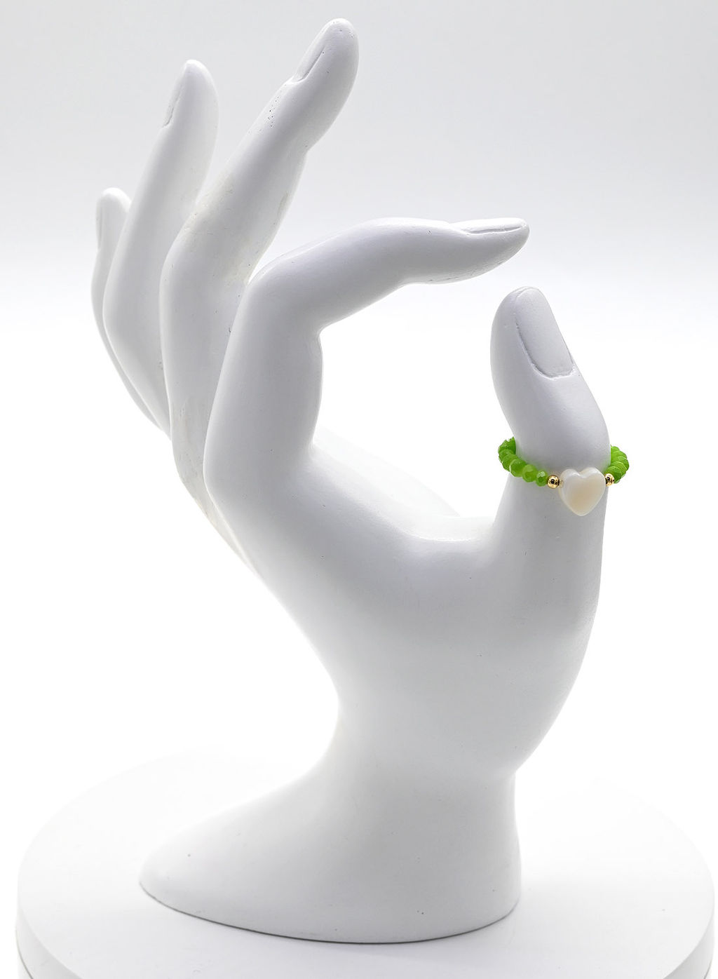 Колечко на резинке с перламутром Сердце и цирконом цвет небесно голубой - Радуга камня фото 13