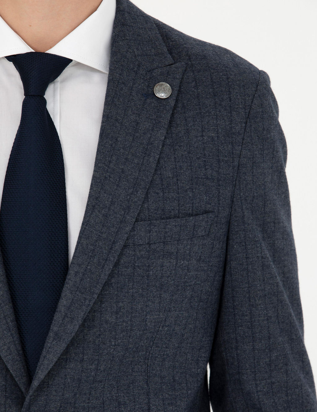 Lacivert Ekstra Slim Fit _izgili Tak_m Elbise