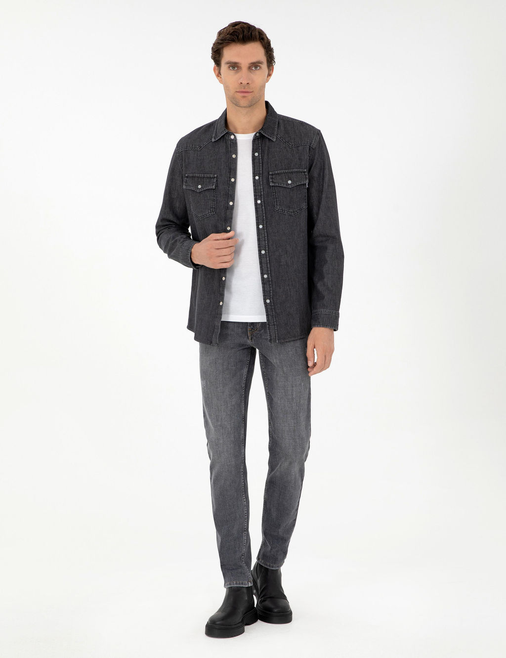 Джинсовые брюки узкого кроя антрацитового цвета - Cacharel фото 3