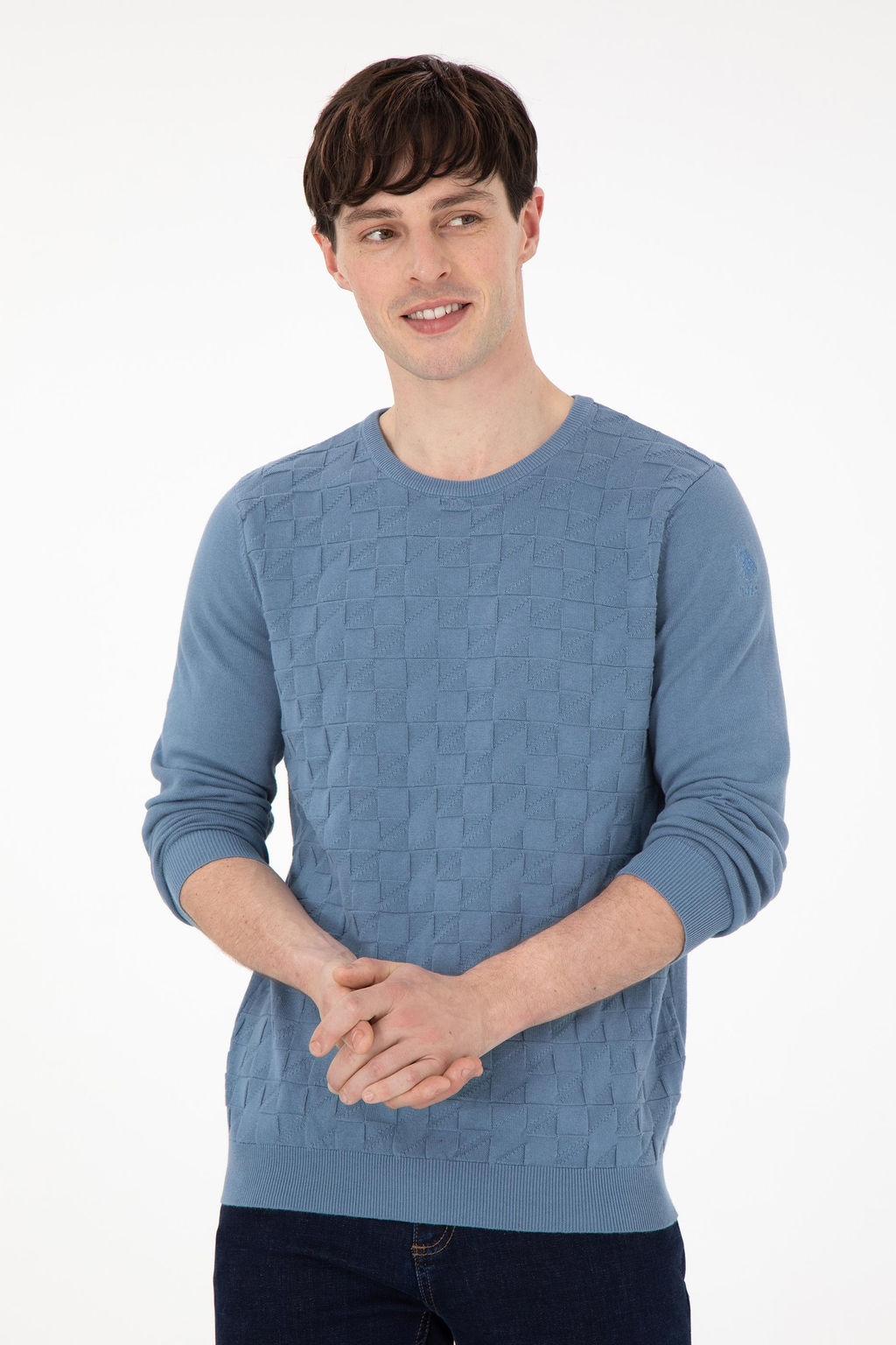 Erkek Slim Fit Bisiklet Yaka Saks Basic Kazak - U.s. polo assn фото 3