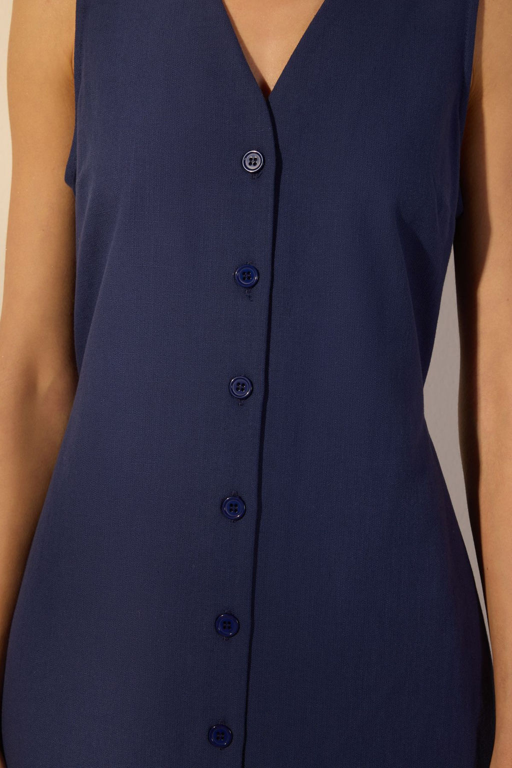 Trendyolmilla Lacivert Kusakl? Keten Kar?s?ml? Midi Dokuma Gomlek Elbise TWOSS25EL00651  фото 7