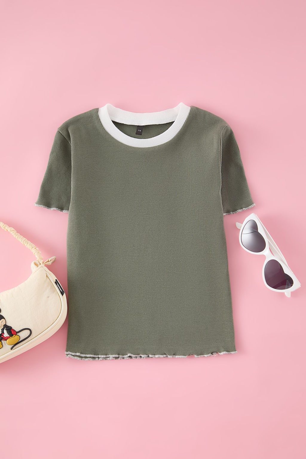 Ac?k Pembe K?z Cocuk Pamuklu Basic Regular Kal?p Kontrast Biye K?sa Kol Orme T-Shirt TKDSS25TS00024