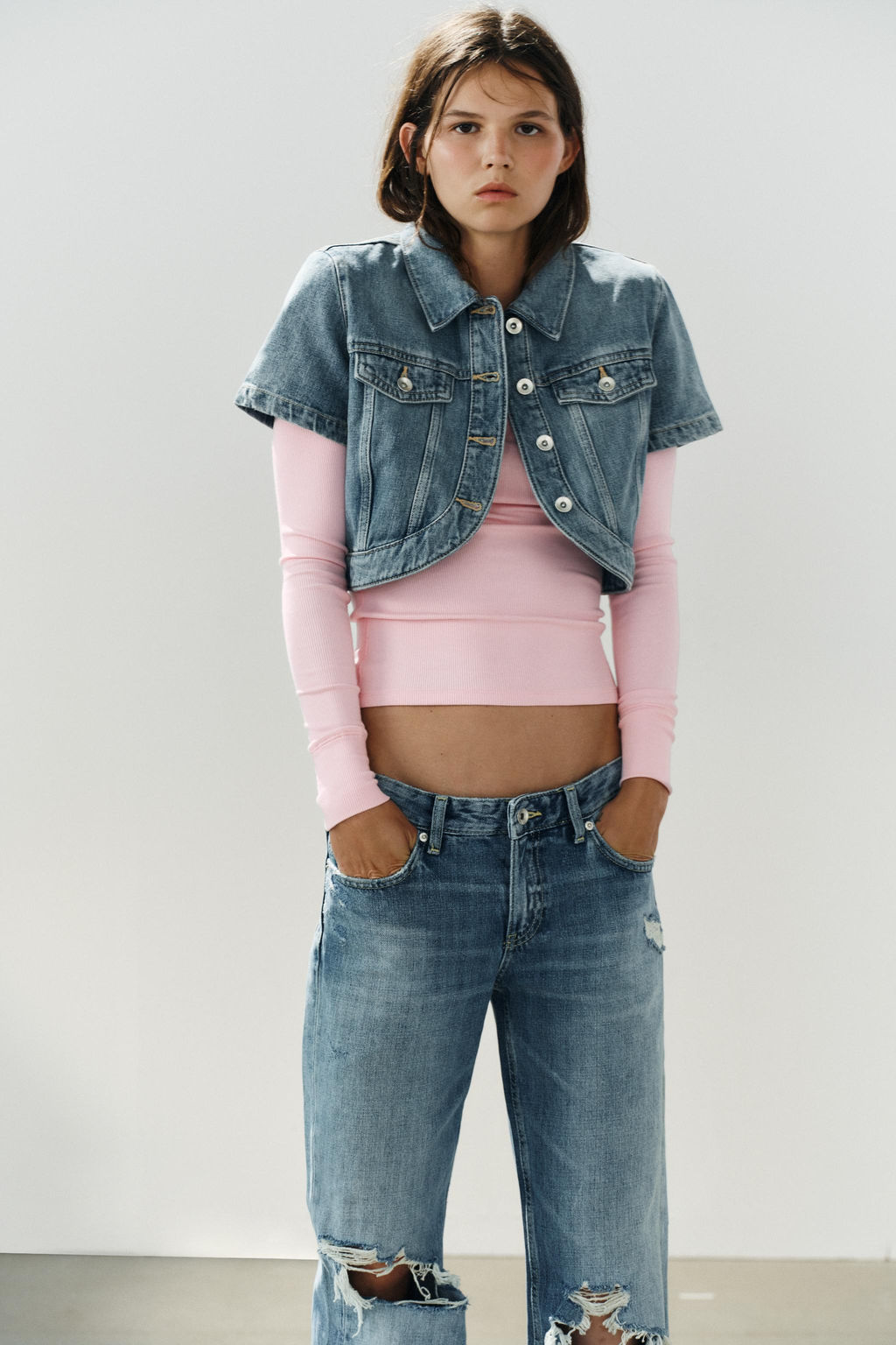 CAMISA CROP DENIM TRF ASIM?TRICA / Azul - Zara фото 2