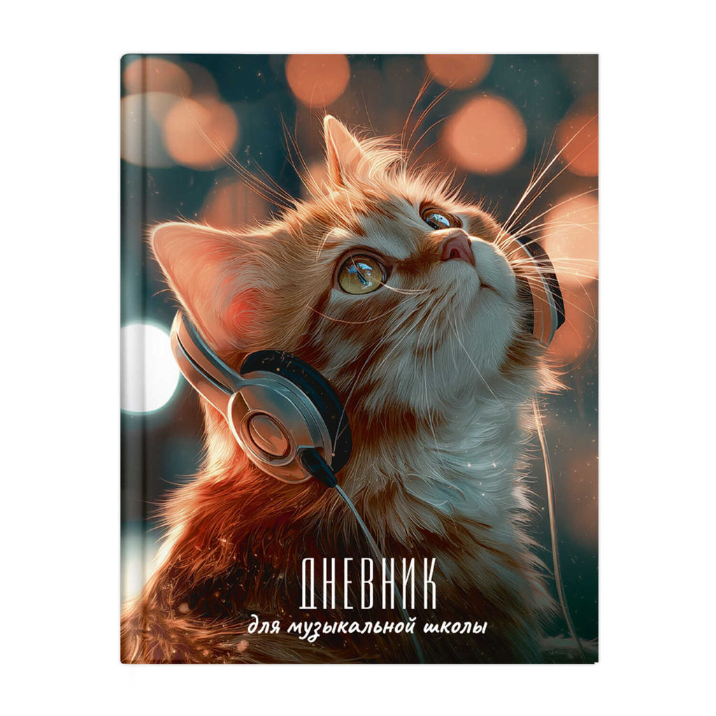 Дневник школьный (для музыкальной школы) арт. 74537 КОТЕНОК В НАУШНИКАХ / твёрдый переплёт 7БЦ, А5+,