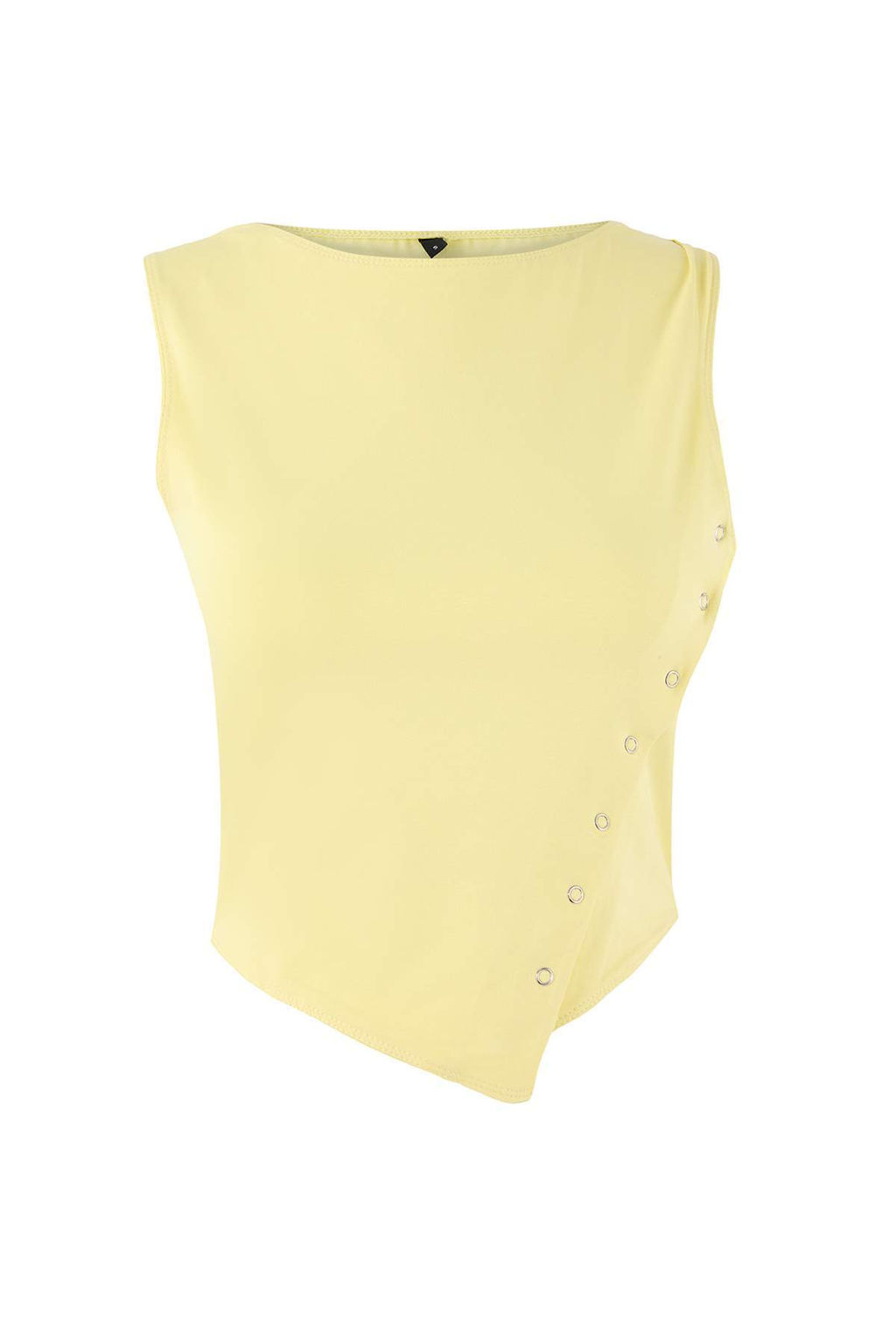 Teen Ac?k Sar? Fitted/Vucuda Oturan Kay?k Yaka Kolsuz Crop Pamuklu Esnek Orme Bluz TWOSS26BZ00035