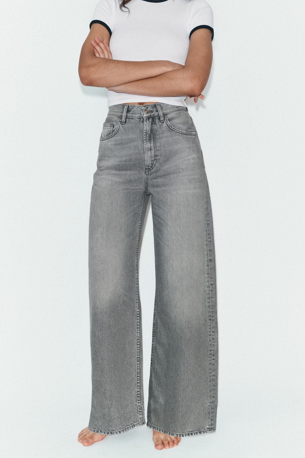 JEANS TRF EXTRA WIDE LEG TIRO ALTO / Gris claro - Zara фото 3