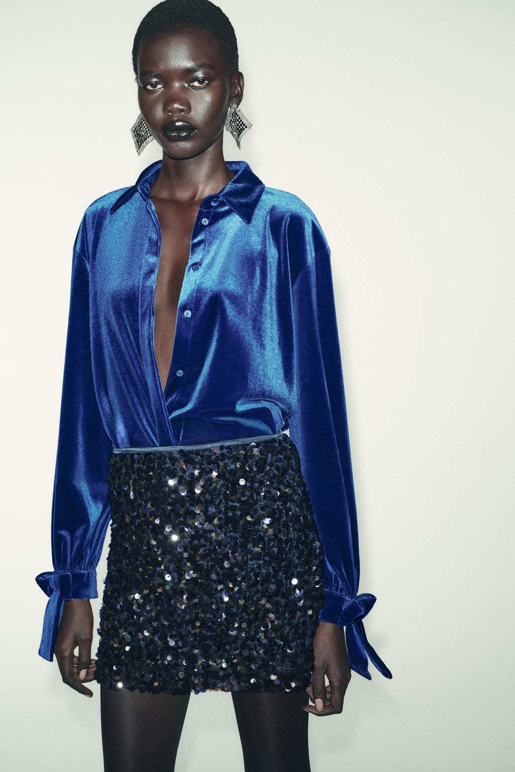 VELVET SHIRT WITH TIES - Zara фото 2