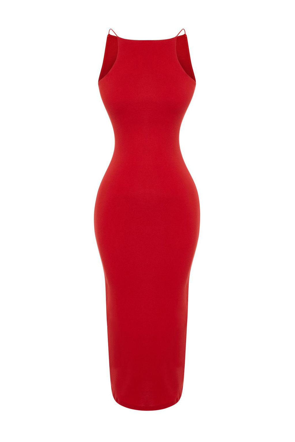 TRENDYOLMILLA K?rm?z? Vucuda Oturan Halter Yaka Fitilli Esnek Orme Midi Kalem Elbise TWOSS24EL00020 фото 7