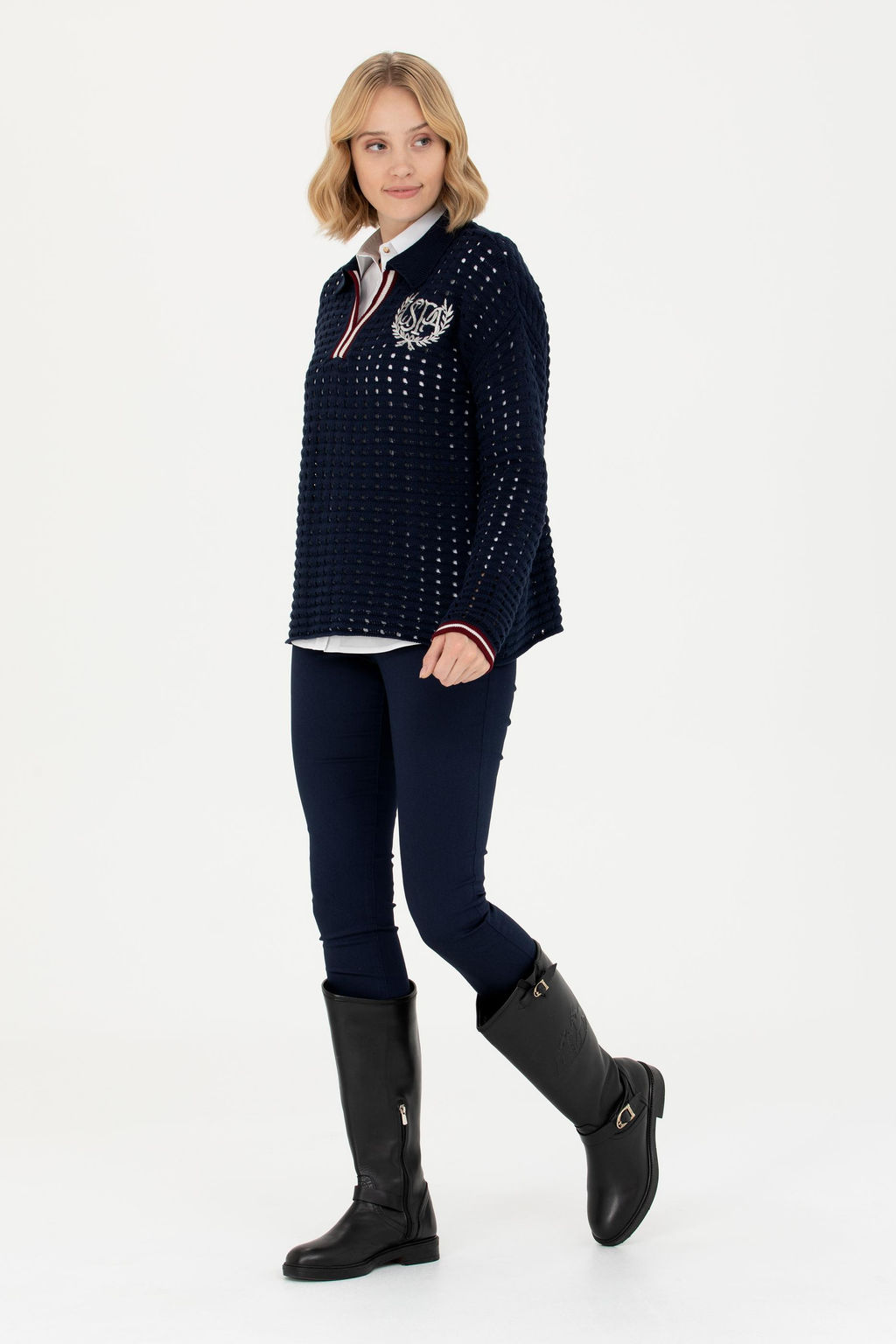 Kad_n Lacivert V Yaka Kazak