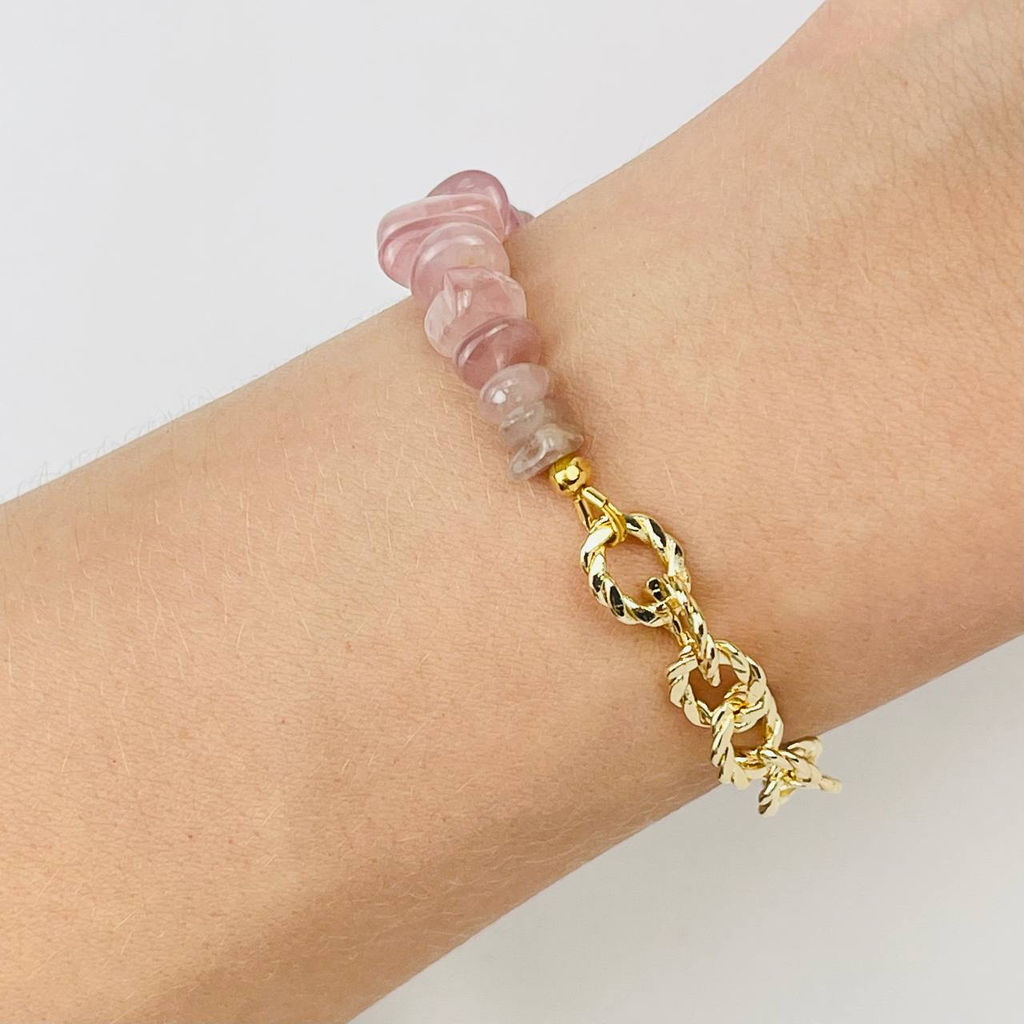 Браслет из мадагаскарского Розового кварца с цепочкой - Радуга самоцветов фото 5