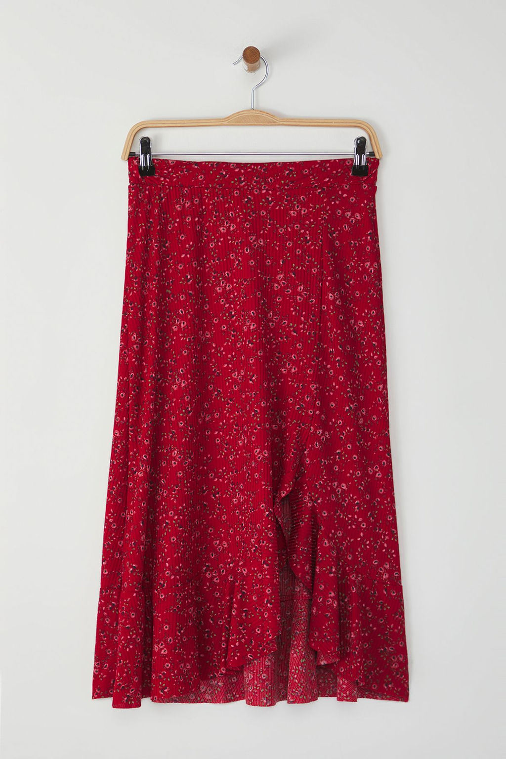 TRENDYOLMILLA K?rm?z? Bask?l? Buzgu Detayl? ve Volanl? Yuksek Bel Esnek Etek TWOSS21ET0029 фото 50