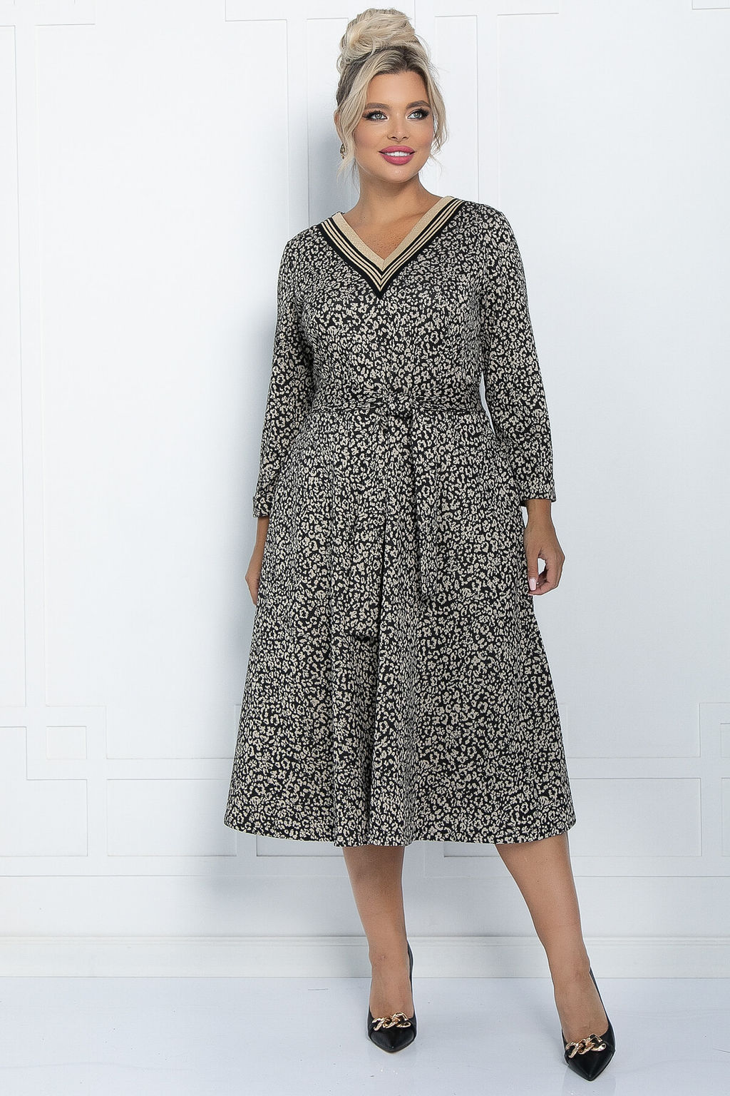 Платье Осенняя история (черно-бежевое) П11229 - Lt collection фото 4