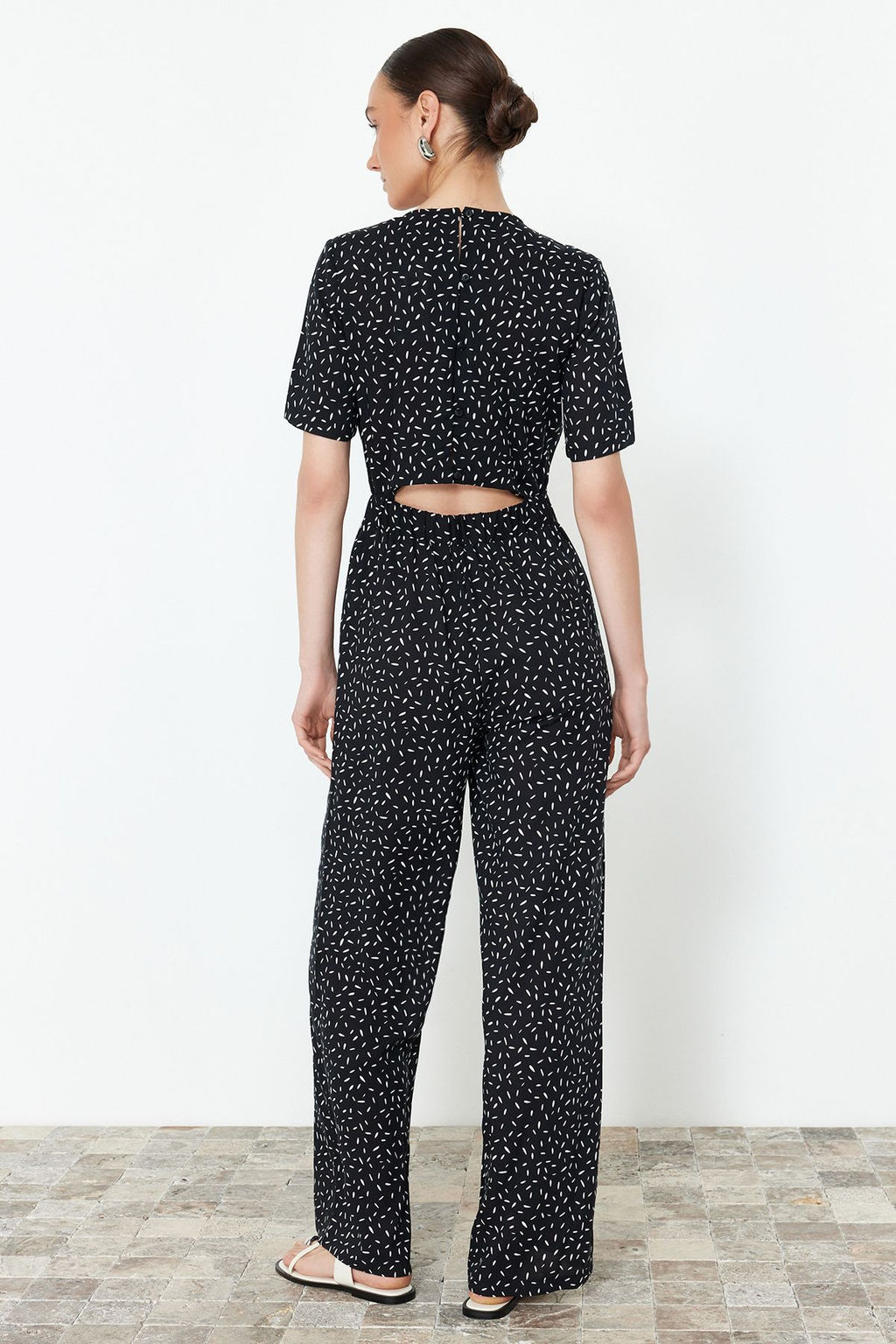 Siyah Puantiye Desenli Viskon Maxi Dokuma Tulum TWOSS24TU00048