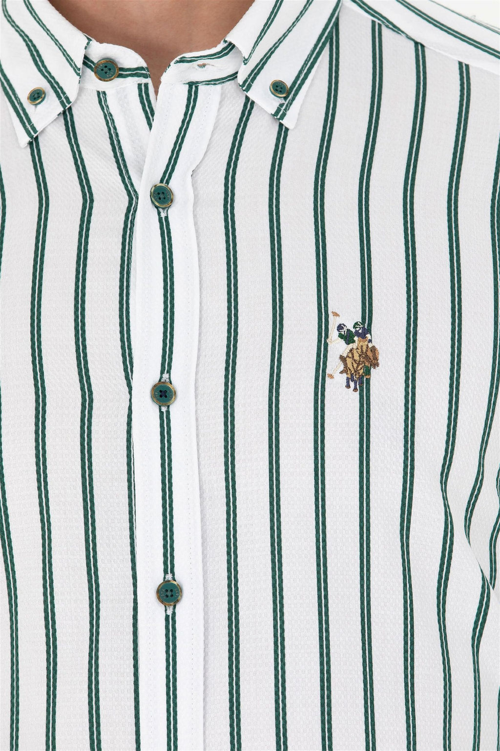 U. S. Polo Assn Мужская белая рубашка в зеленую полоску - U.s. polo assn фото 14