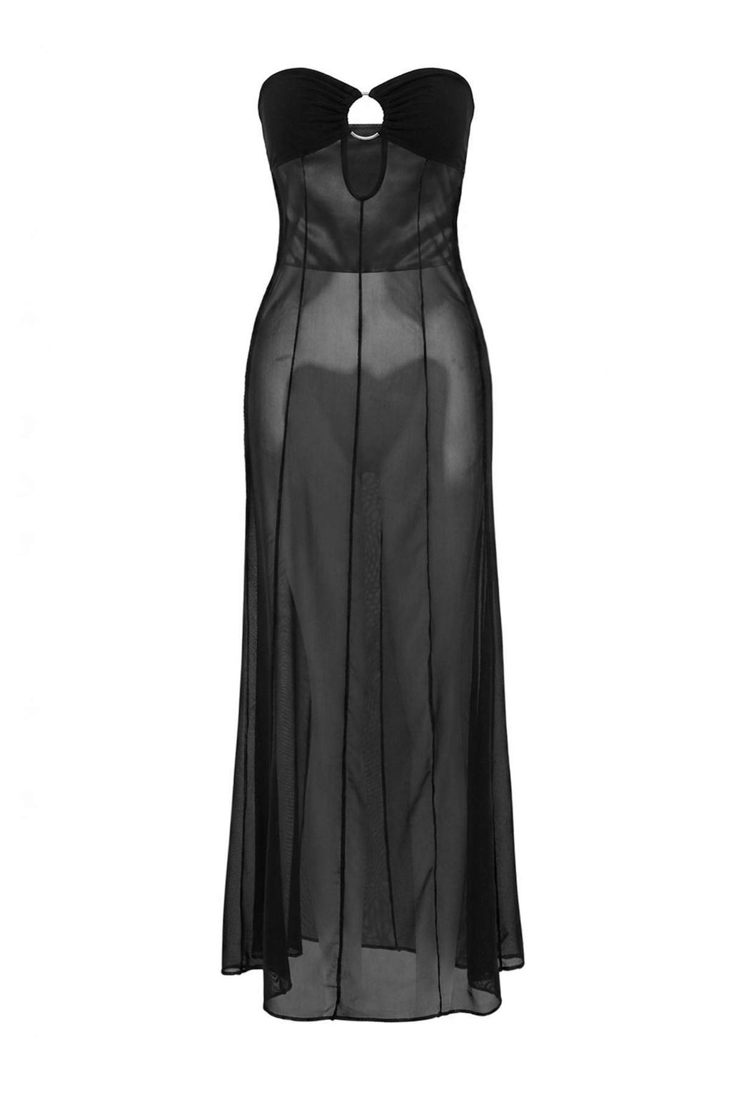 Siyah Dokuma Maxi Straplez Aksesuar Detayl_ Mesh Plaj Elbisesi TBESS26LE00006 - Trendyolmilla фото 2