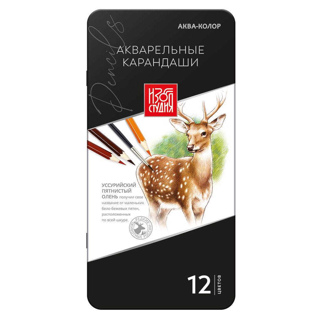 Аква-колор Изостудия IZO-WCPM12 Набор акварельных карандашей заточенный 2 х 12 цв. в металлической коробке