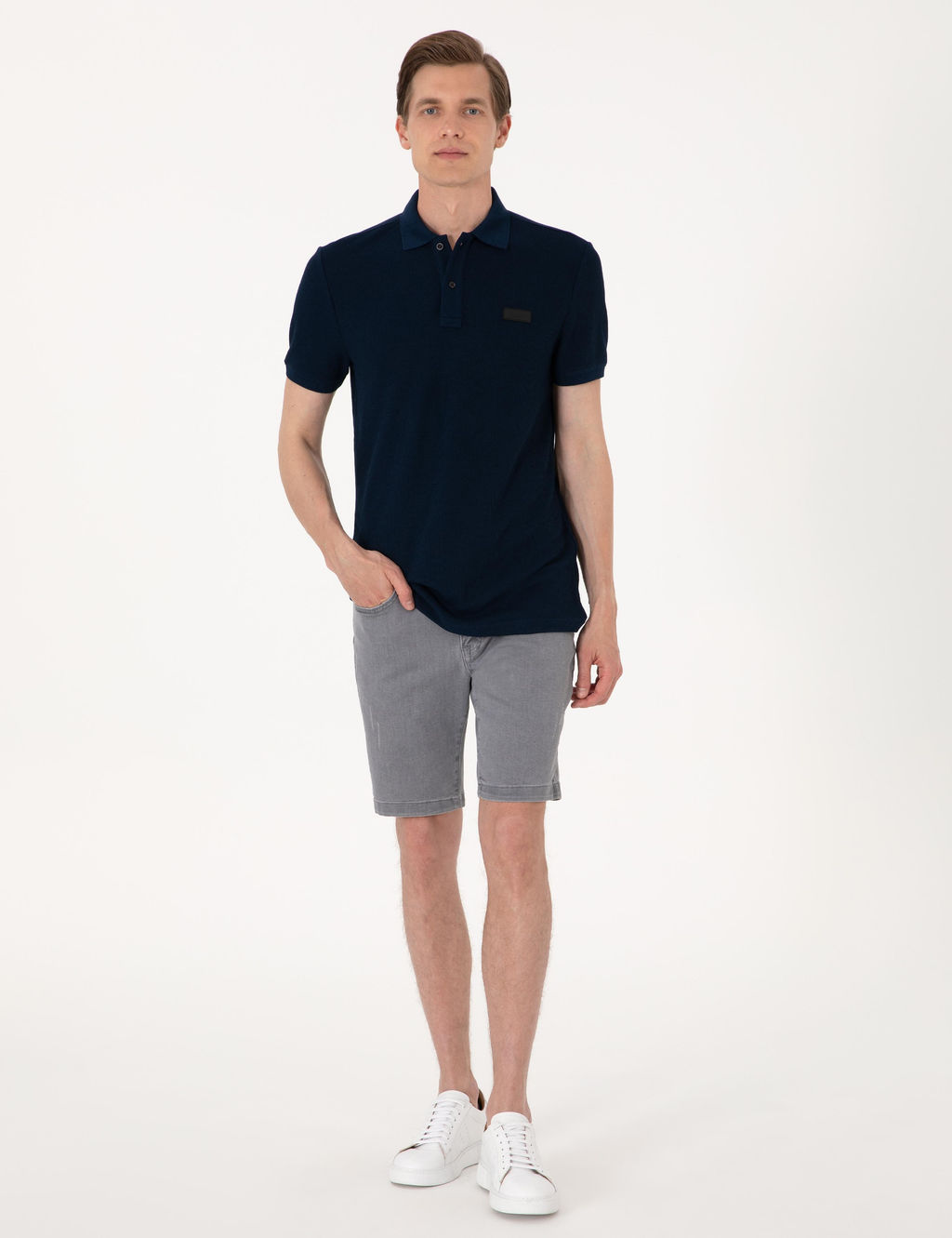 Lacivert Slim Fit _rme Dokulu Polo Yaka Ti__rt