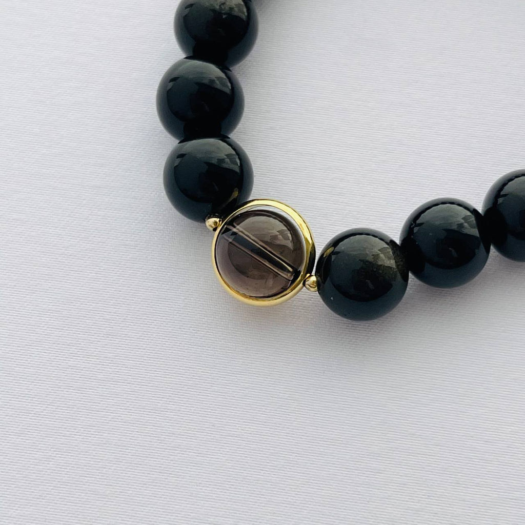Браслет из золотистого Обсидиана с Раухтопазом 18 см