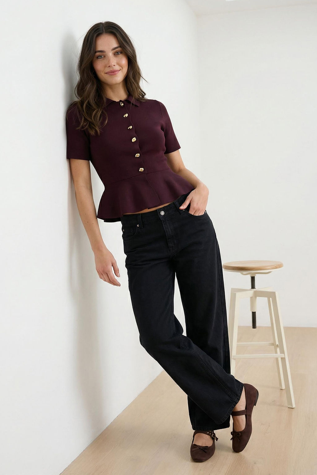 Murdum Peplum/Belden Oturmal? Dugme Detayl? Triko Bluz TWOSS26BZ00158 - Trendyolmilla фото 4