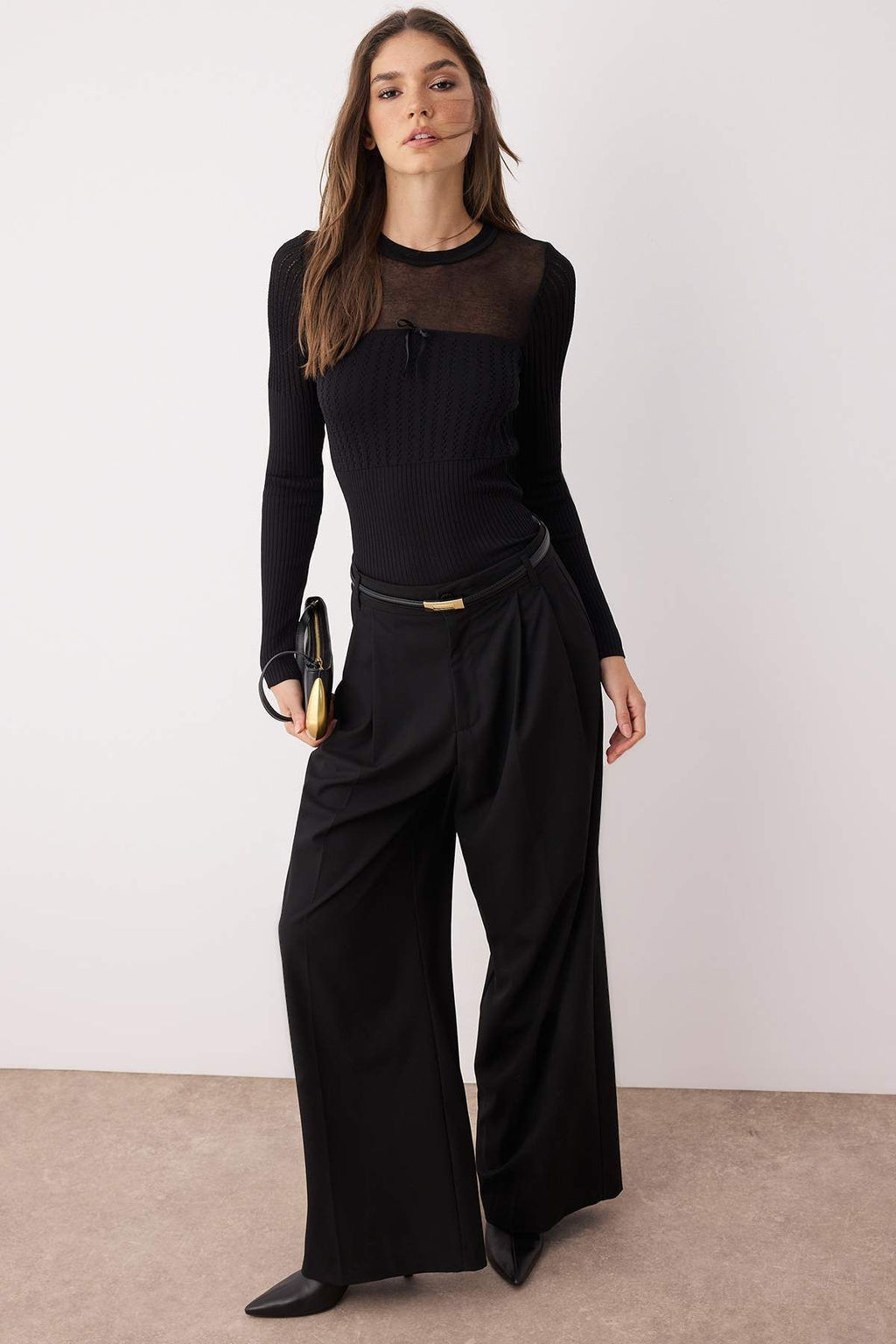 Siyah Merserize Gorunumlu Premium/Ozel Iplikli Transparan Detayl? Triko Kazak TWOAW26KZ00019 - Trendyolmilla фото 2