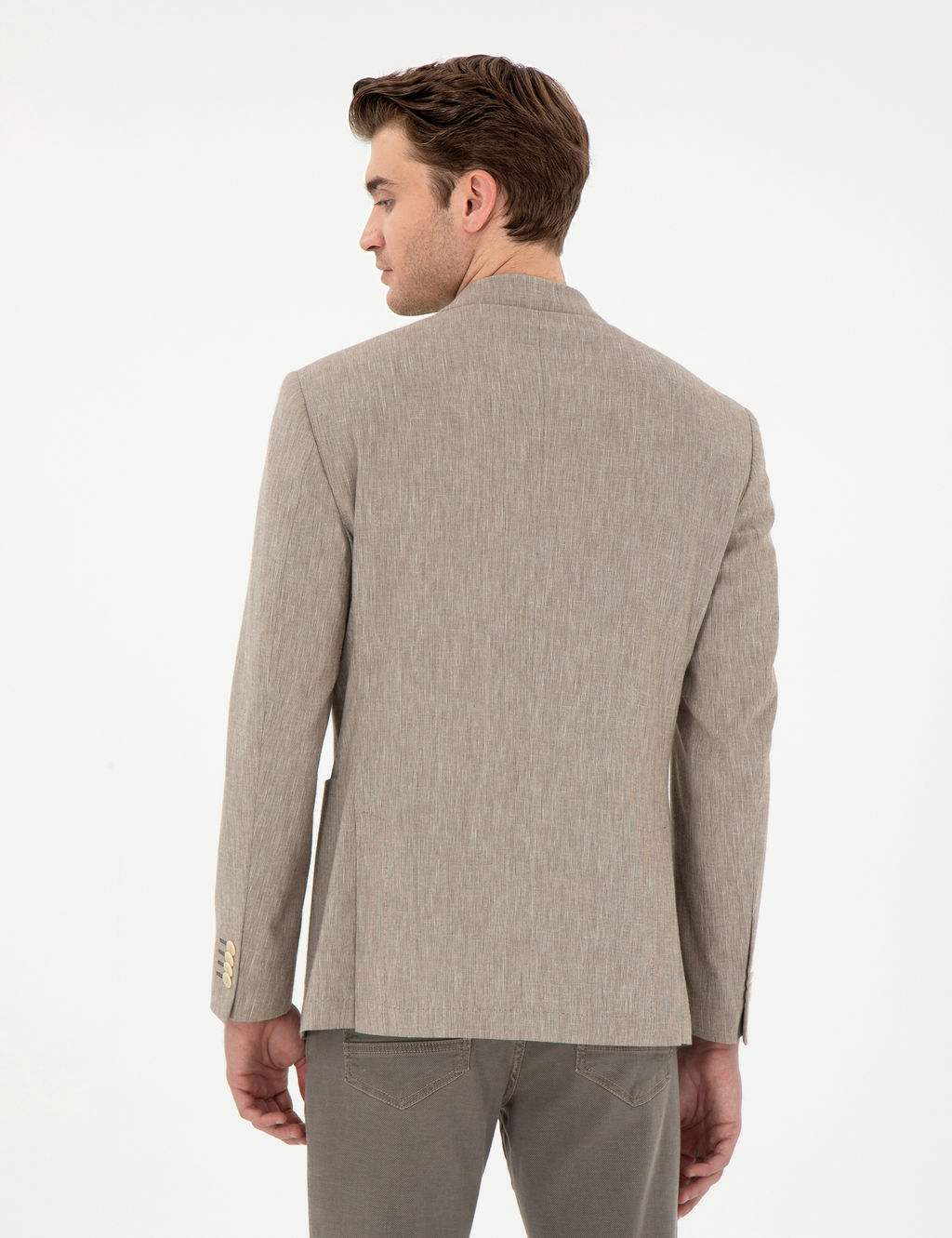 A__k Kahverengi Ex. Slim Fit Keten Kar___ml_ Ceket