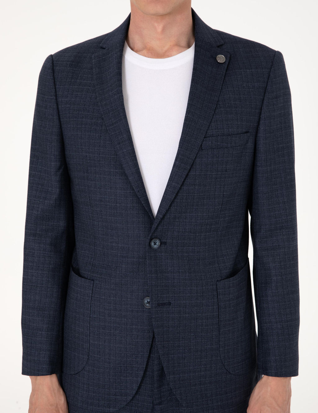 Lacivert Ex. Slim Fit Y_n Kar___ml_ Ekose Tak_m Elbise