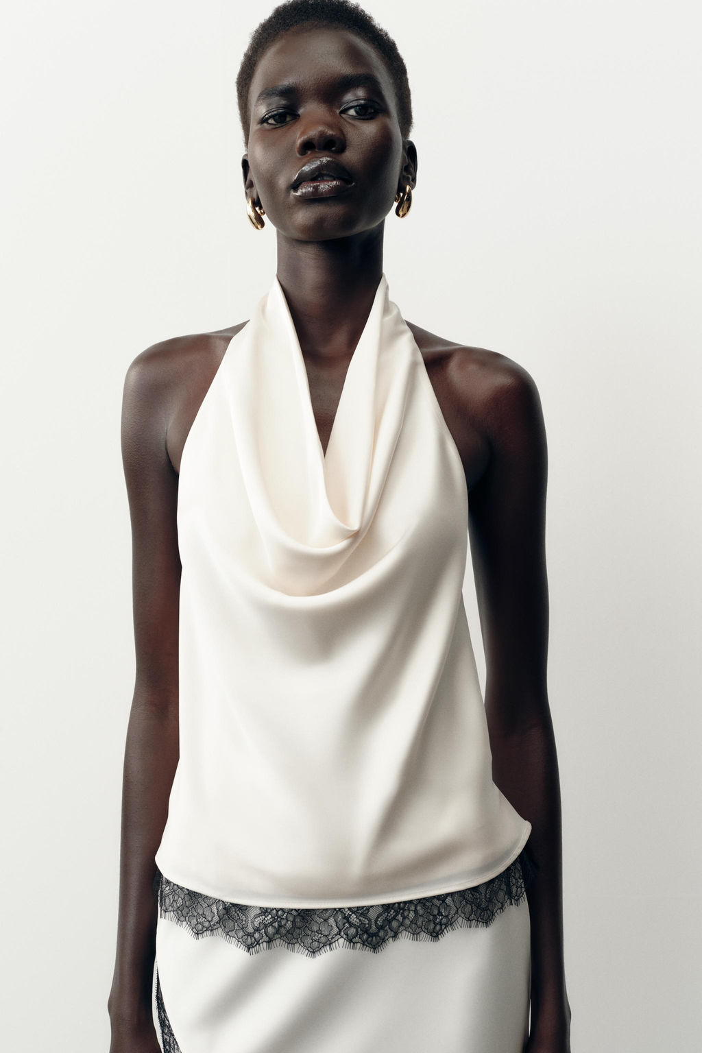 SATIN HALTER TOP WITH LACE - Zara фото 7