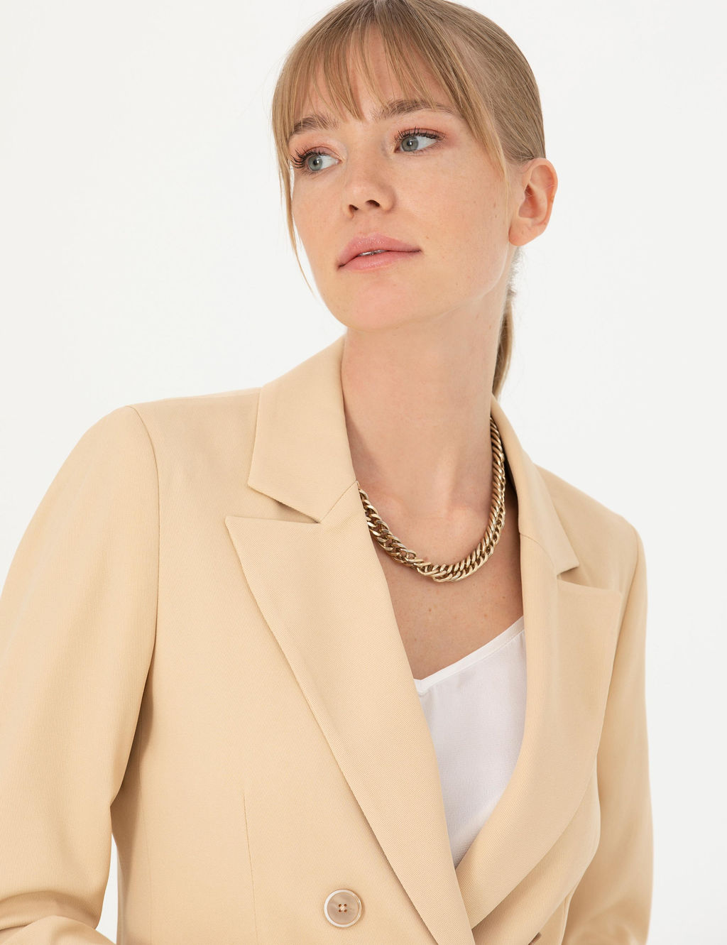 Bej Kruvaze Slim Fit Ceket