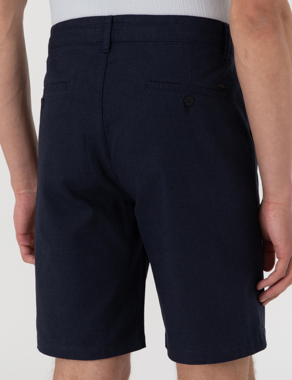 Lacivert Slim Fit Keten Kar___ml_ Beli Ba_c_kl_ Dokuma _ort