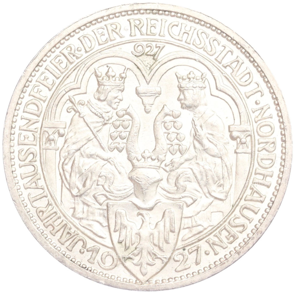 Монета 3 рейхсмарки 1927 года A Германия 1000 лет Нордхаузену