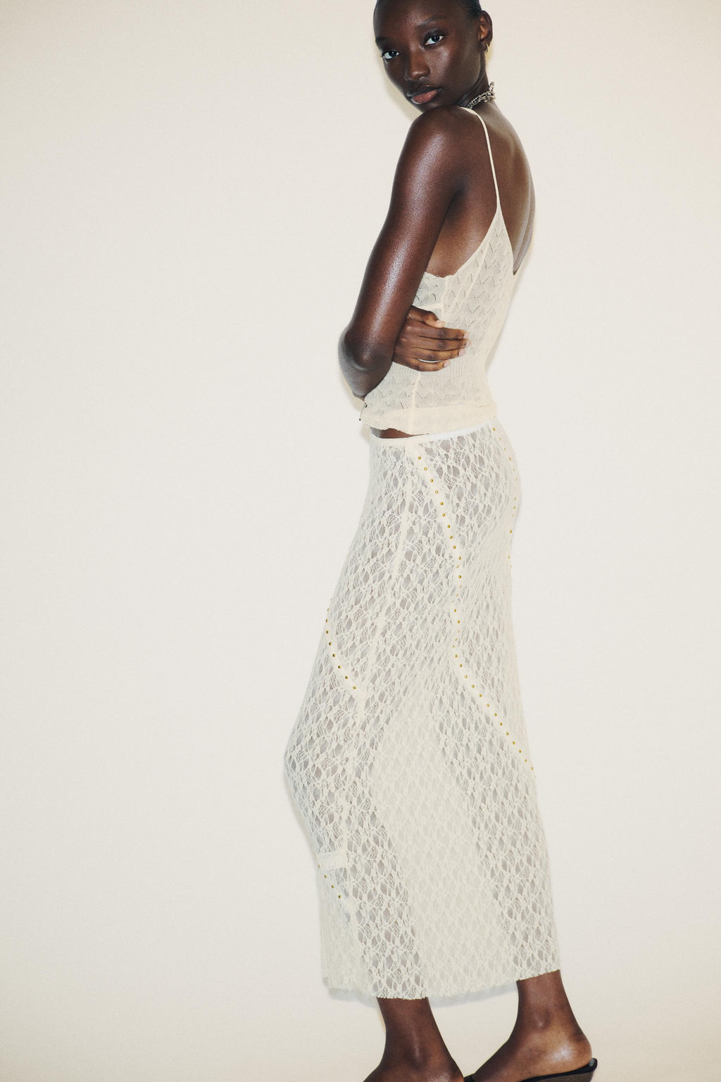 STUDDED LACE MIDI SKIRT - Zara фото 4