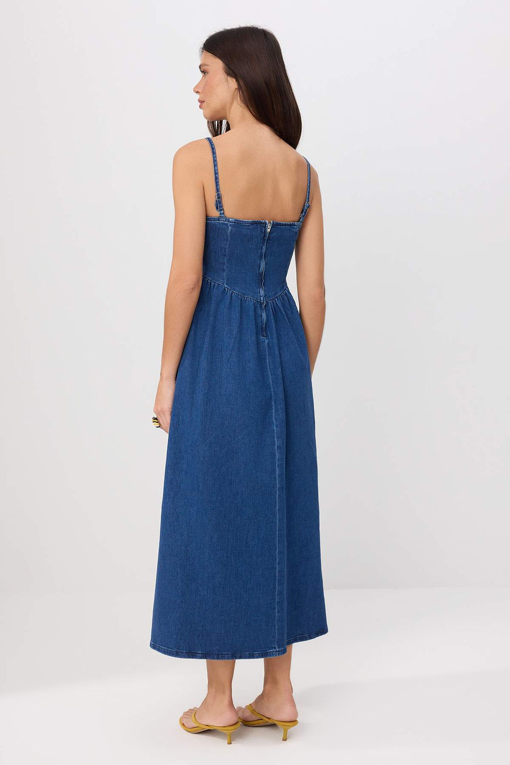 Mavi Straplez Orta Esnek Maxi Denim Elbise TWOSS26EL00276 - Trendyolmilla фото 4