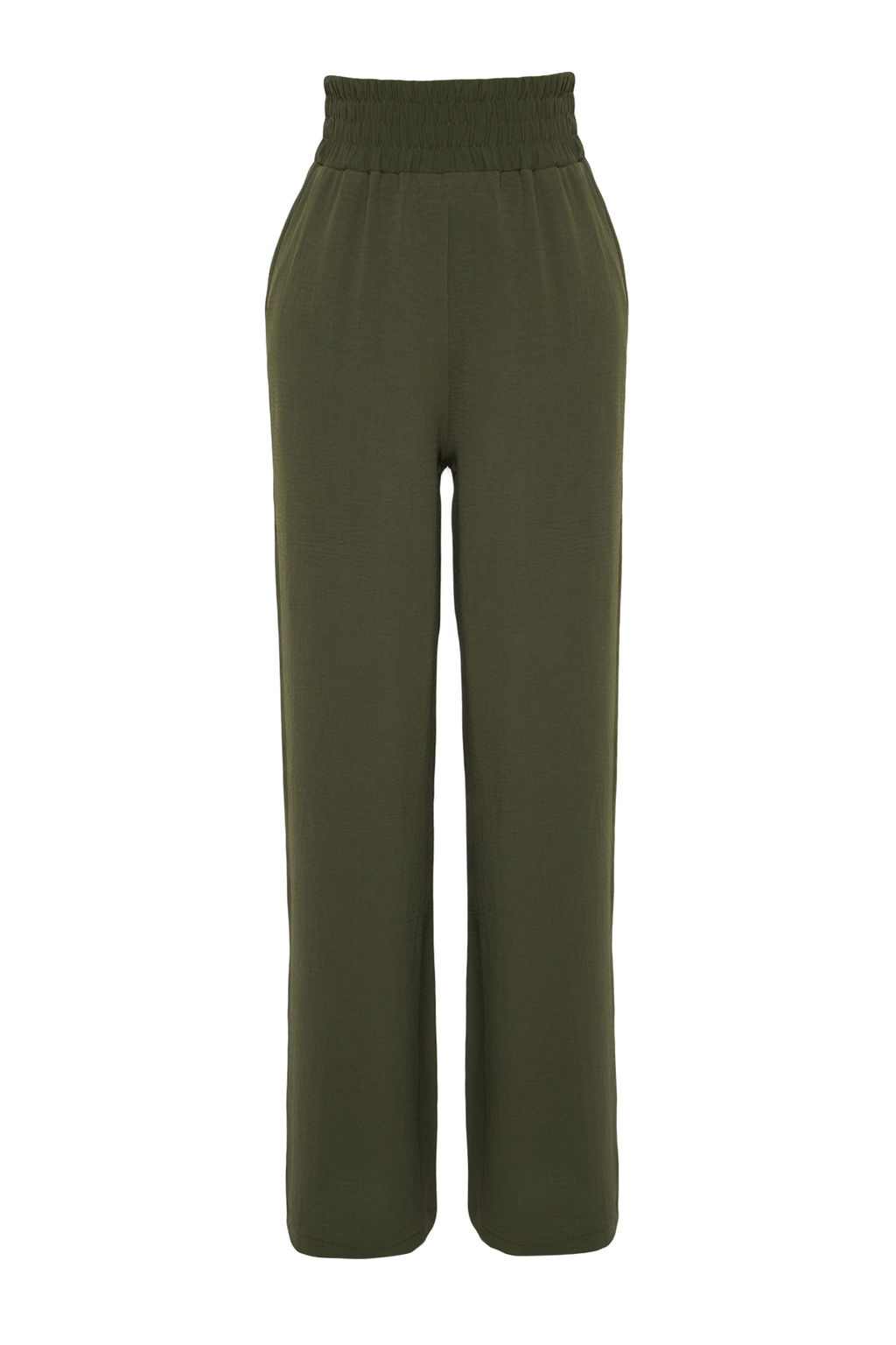 Haki Wide Leg/Genis Paca Beli Lastikli Dokuma Pantolon TWOSS22PL00024