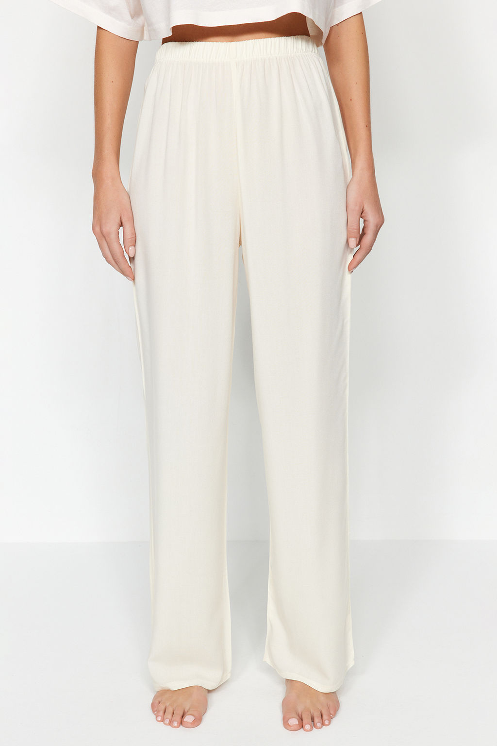 Trendyolmilla Siyah 2li Viskon Biyeli Sabahl?k-Pijama Alt? Dokuma Pijama Tak?m? THMAW24PT00074  фото 5