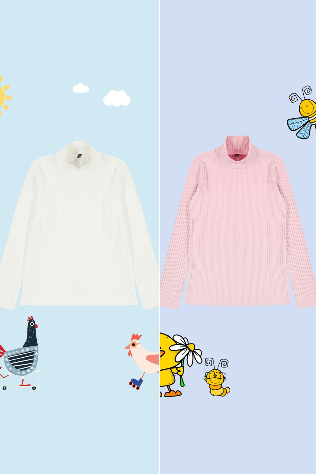 Pembe-Beyaz 2li K?z Cocuk Basic Paket Duz Orme T-Shirt TKDAW25TS00005 - Trendyolmilla фото 3