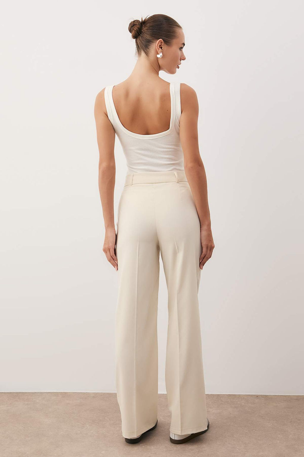 Bej Wide Leg/Genis Paca Yuksek Bel Dokuma Kumas Pantolon TWOSS23PL00314