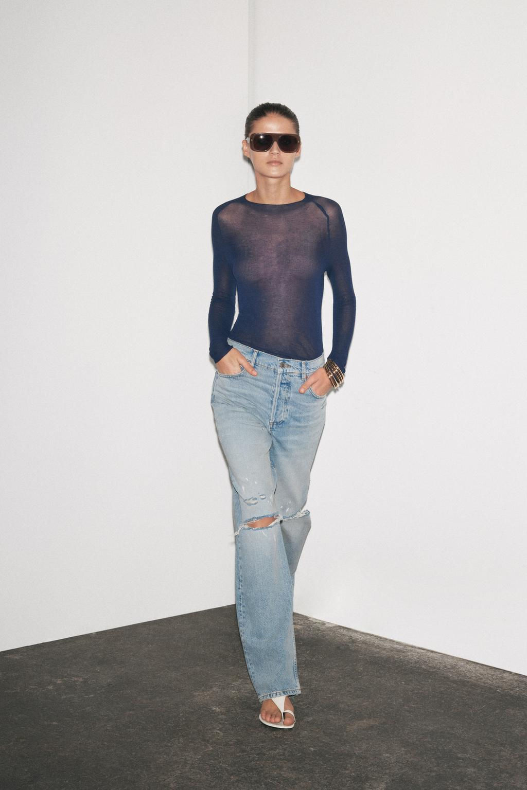 ZW COLLECTION HIGH-WAIST SLIM FIT RIPPED JEANS