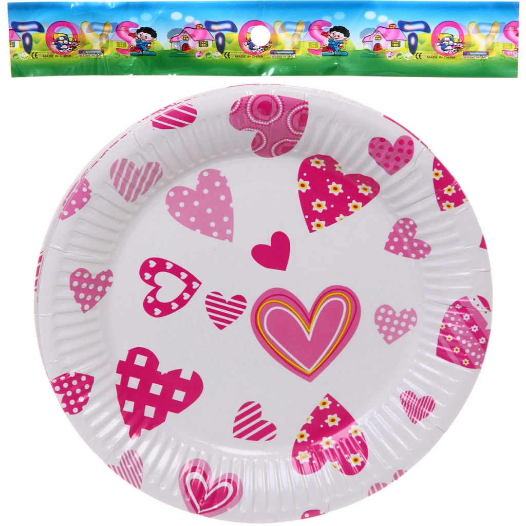 Цена за 6 шт. Тарелка бумажная 18 см в наборе 10 шт "Сердечки"