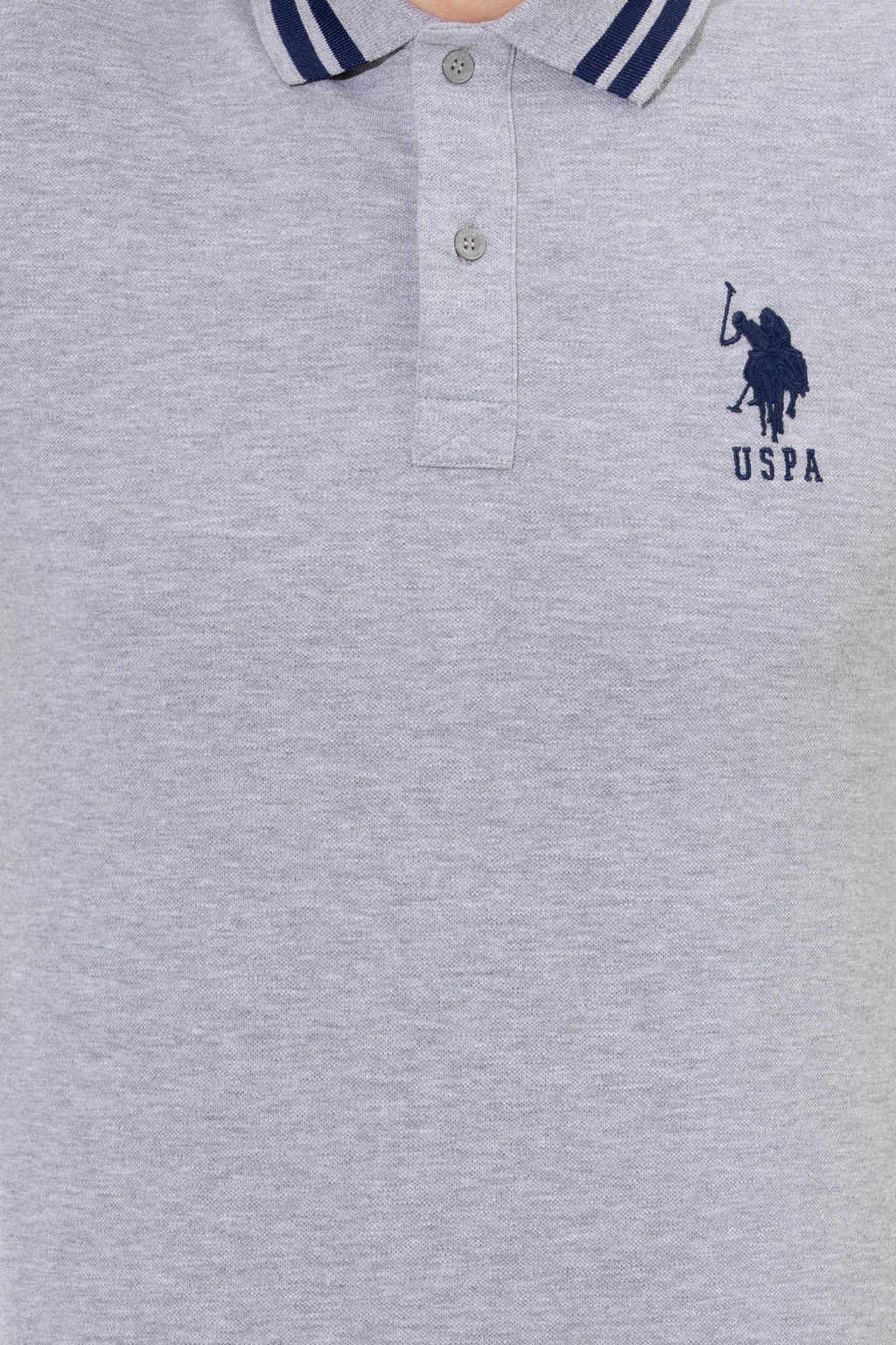 U. S. Polo Assn Мужская серая меланжевая базовая футболка с воротником-поло - U.s. polo assn фото 6