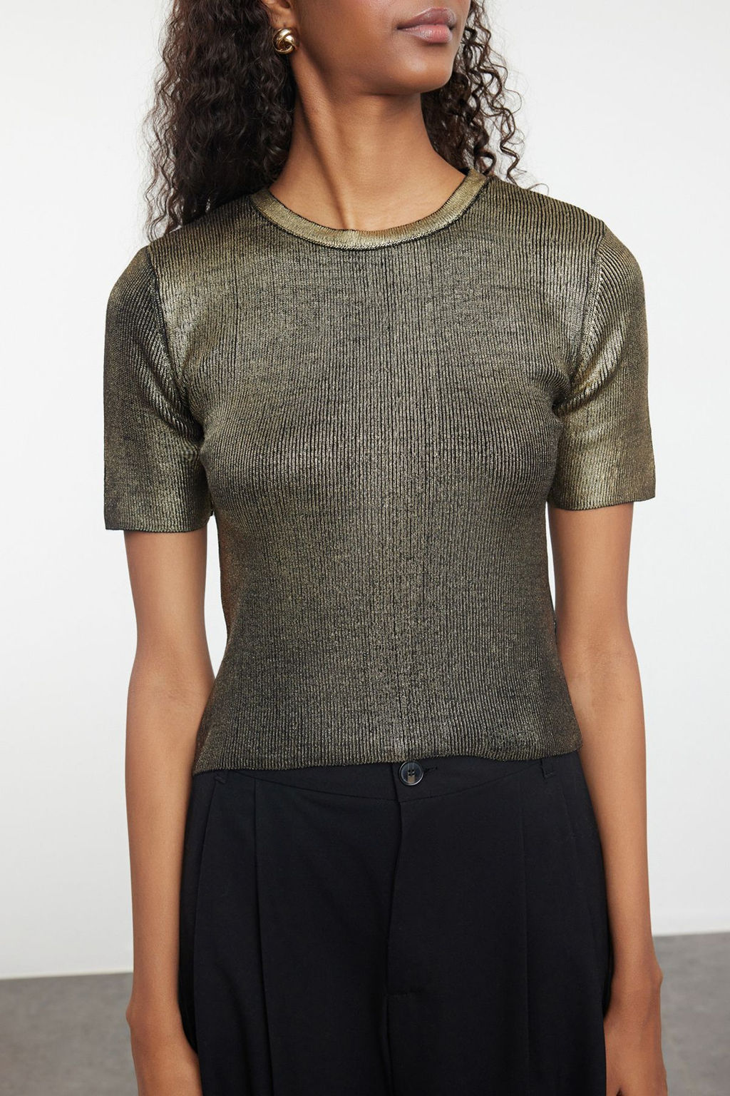 Alt?n Crop Varak Bisiklet YakaTriko Kazak TWOAW25KZ00267 - Trendyolmilla фото 3