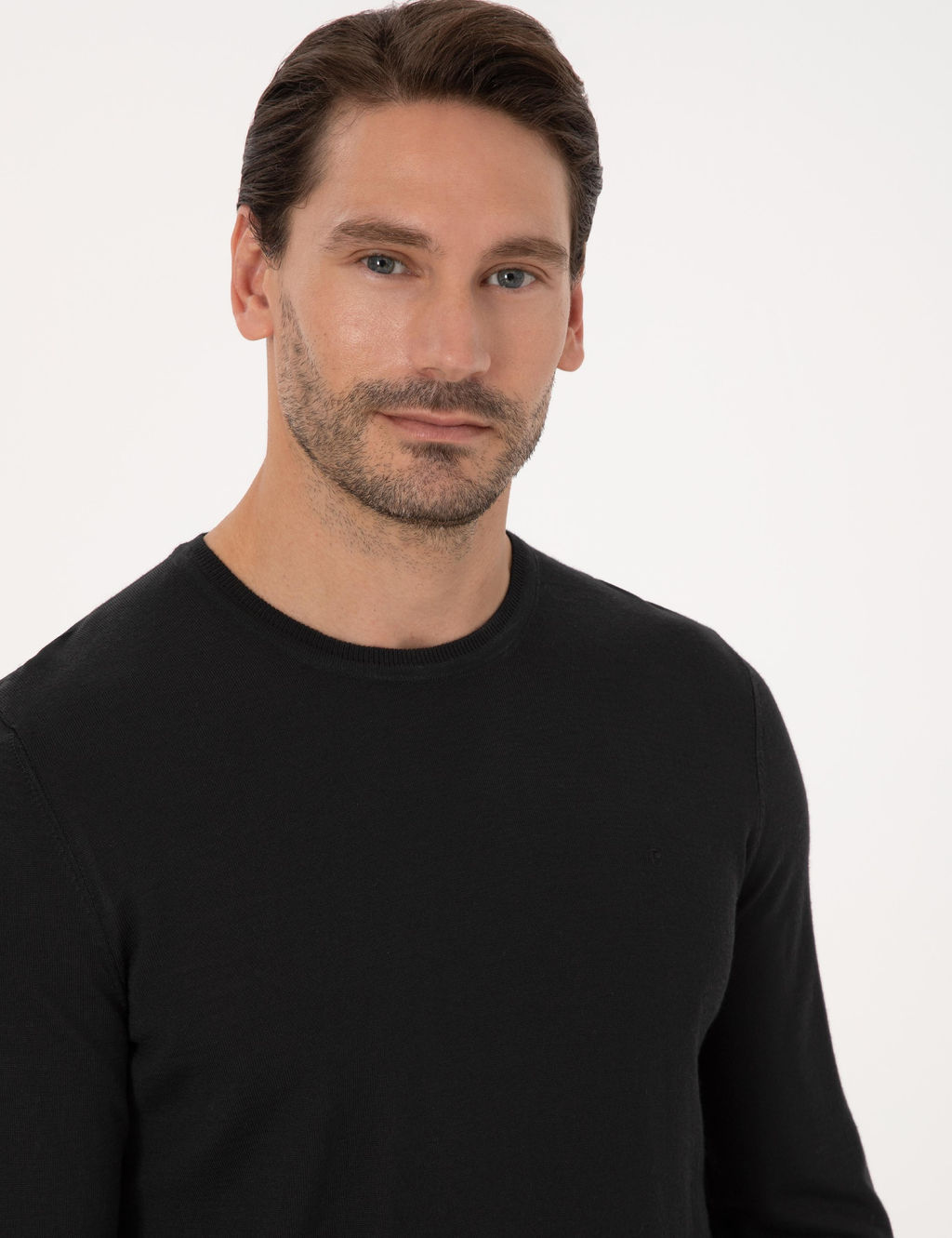 Siyah Slim Fit Y_n Kar___ml_ Bisiklet Yaka Basic Triko Kazak - Cacharel фото 2